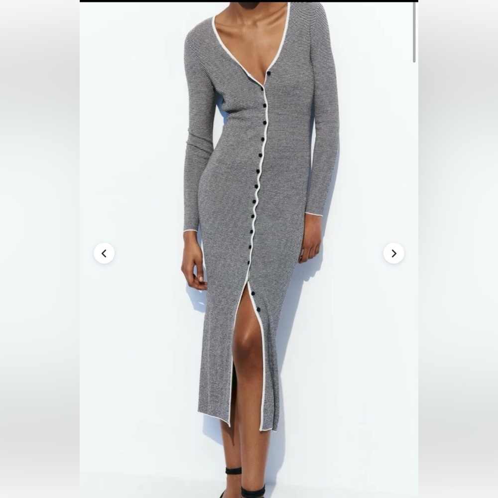 Zara Elegant navy gray Button-Down Maxi Dress NWT S
